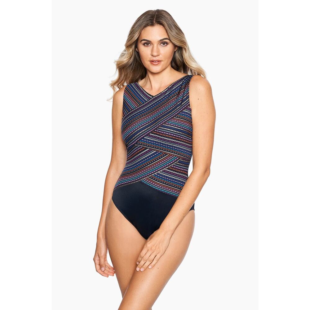Miraclesuit Shimmer Links Brio Slimming One Piece Swimsuit Size 8 NWT